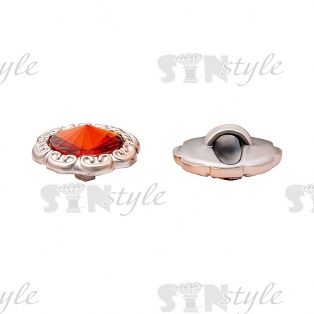 Пуговица пластиковая на ножке, круглая с ажурным бортиком, основа золотая, вставка в виде оранжевой стразы, 28L фото 2