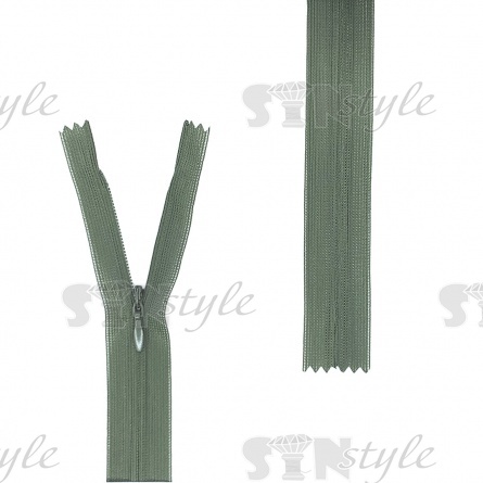 Молния спираль, тип 3, потайная, неразъемная, основа капрон, длина 50 см, цвет 175 (хаки), бегунок цвета основы фото 1