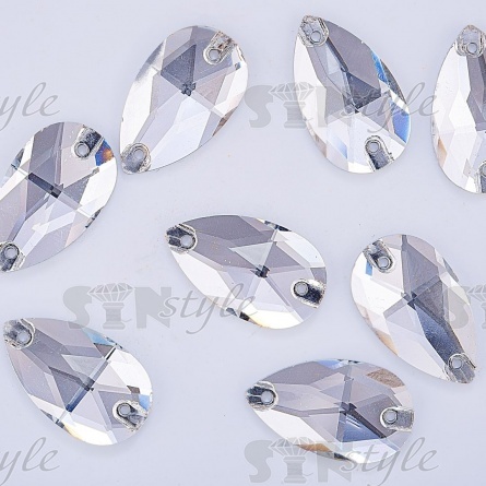 Стразы пришивные стеклянные Капля, цвет белый прозрачный , размер 13*22 мм фото 3