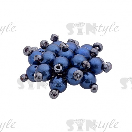 Аппликация с элементами из бисера, цвет синий, диаметр 30 мм фото 2