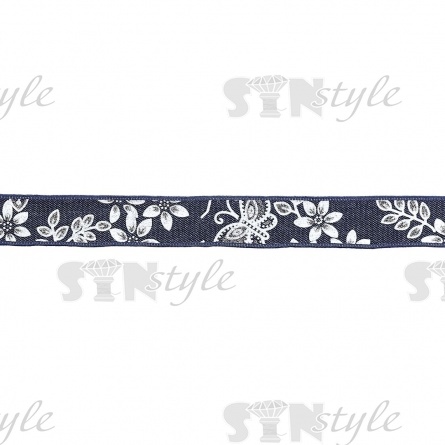 Джинсовая лента с цветочным принтом белого цвета, ширина 25 мм, намотка 20 ярдов фото 2