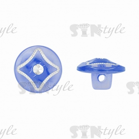 Пуговица пластиковая на ножке, круглая, синяя прозрачная с белой стразой в центре, 20L фото 1