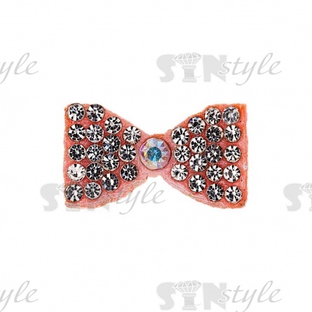 Аппликация "Бантик" из страз, на фетровой основе, размер 20 мм х10 мм, цвет розовый + белые и радужные стразы фото 1