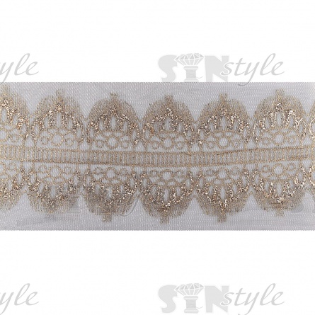 Кружево на черной сетке с золотым глиттером, ширина 170 мм, намотка 15 ярдов фото 2