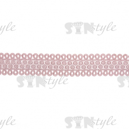 Кружево ажурное, нежная цветочная гирлянда с резным краем в виде петелек, ширина  60 мм, цвет грязно-розовый, намотка 10 ярдов  фото 2