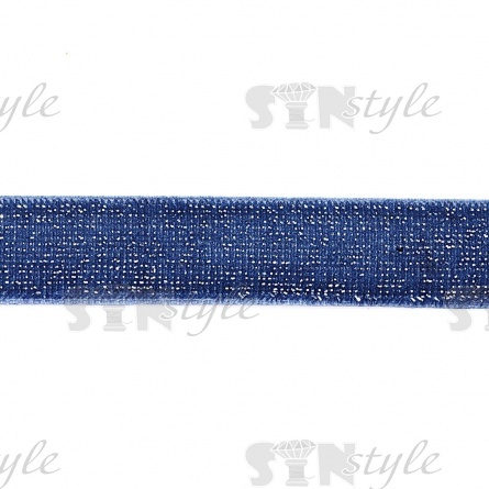 Лента бархатная с люрексом, ширина 15 мм, цвет 194 (джинс), намотка 20 ярдов фото 2