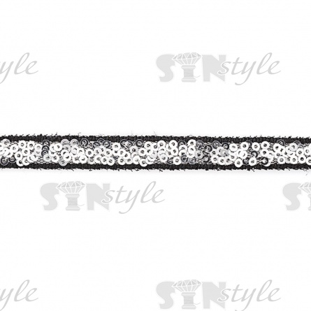 Декоративная тесьма-сетка отделочная, расшитая пайетками,  цвет серебряный, ширина 10 мм, намотка 20 ярдов фото 2