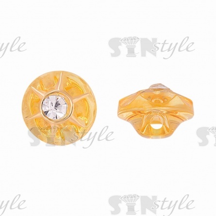 Пуговица пластиковая на ножке, круглая, желтая прозрачная с белой стразой в центре, 20L фото 1