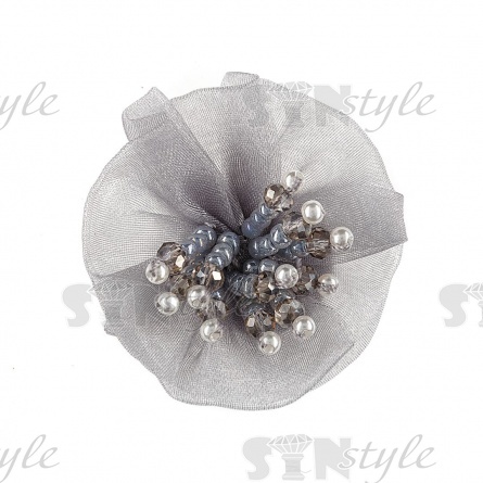 Аппликация с элементами из бисера и страз, цвет серый, размер 50 мм фото 1