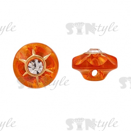 Пуговица пластиковая на ножке, круглая, оранжевая прозрачная с белой стразой в центре, 20L фото 1