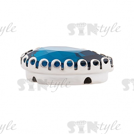 Стразы пришивные, стеклянные в оправе, форма капля, цвет серебро+темно-бирюзовый, размер 13*18 мм фото 2