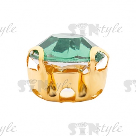 Стразы пришивные акриловые в цапах, форма круг, цвет золото+зеленый, диаметр 7 мм, 720 шт/уп. фото 2