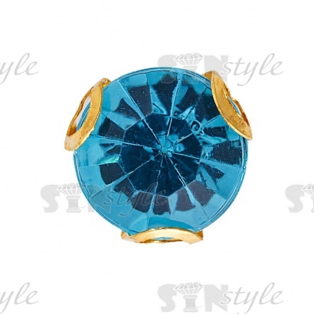 Стразы пришивные акриловые в цапах, форма круг, цвет золото+темно-голубой, диаметр 7 мм, 720 шт/уп. фото 1