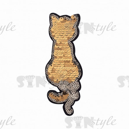 Термоаппликация-перевертыш из двухсторонних пайеток "Кошка", размер 40х115 мм фото 1