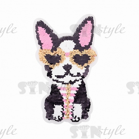 Аппликация на сетке из пайеток "Собачка", размер 115х200 мм, разноцветная фото 1