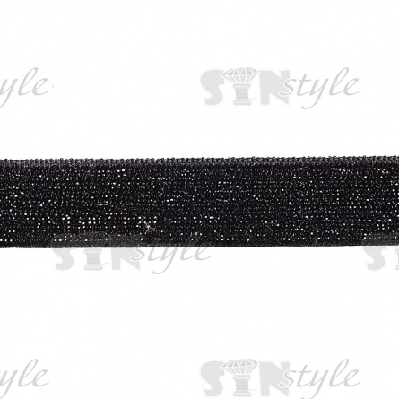 Лента бархатная с люрексом, ширина 15 мм, цвет 03 (черный), намотка 20 ярдов фото 2