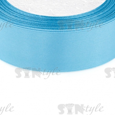 Декоративная лента атласная, ширина 25 мм, намотка 25 ярдов, цвет светло-синий (№062) фото 2