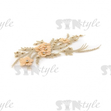 Аппликация кружевная пришивная, размер 150х270 мм, цвет золотой фото 2