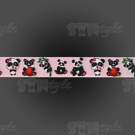 Лента репсовая, с принтом "панда", ширина 25 мм, цвет розовый, намотка 20 ярдов фото 2