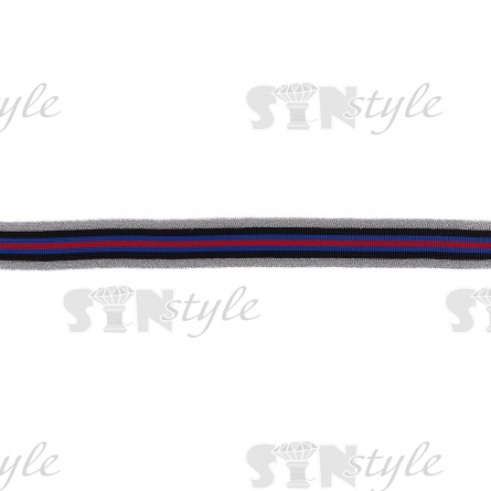 Тесьма трикотажная (лампасная), ширина 30 мм, цвет серебро/черный/синий/красный, намотка 55 ярдов фото 2