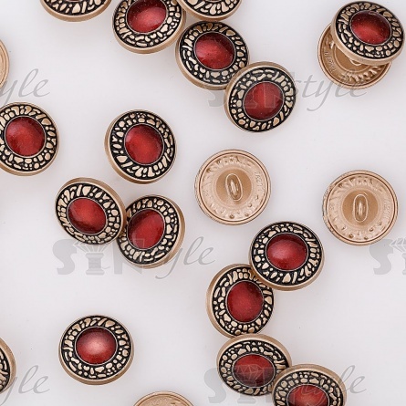 Пуговица металлическая на ножке, золотая с бордовым, 32L фото 4