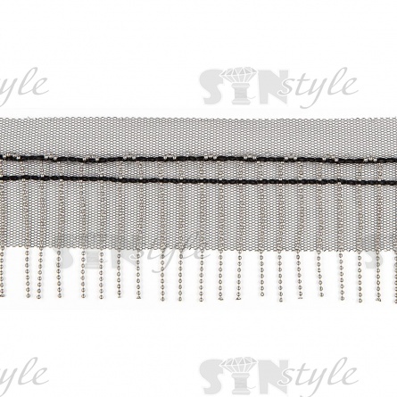 Декоративная тесьма с бахромой отделочная на сетке, ширина 50 мм, цвет черный+цепочка цвет никель, намотка 25 ярдов фото 3
