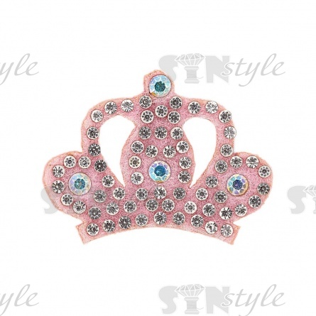 Аппликация "Корона" из страз, на фетровой основе, размер 36 мм х 27 мм, цвет розовый + радужные стразы фото 1