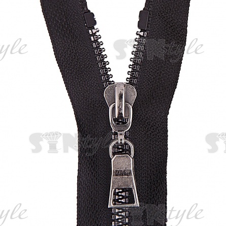 Молния трактор, тип 5, разъемная, основа нейлон, длина 60 см, цвет 322 (черный), звенья металлизированные, цвет темный никель, бегунок темный никель фото 2