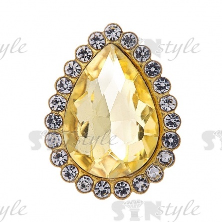 Стразы пришивные стеклянные в оправе, форма капля, цвет золото+желтый/белый, размер 10х14 мм фото 1