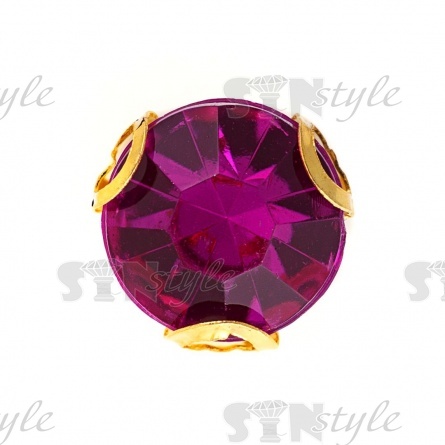 Стразы пришивные акриловые в цапах, форма круг, цвет золото+фуксия, диаметр 7 мм, 720 шт/уп. фото 1