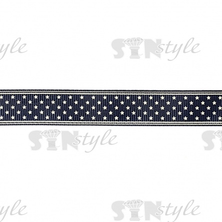Лента репсовая, с принтом "звездочки", ширина 20 мм,  цвет темно-синий, намотка 20 ярдов фото 2