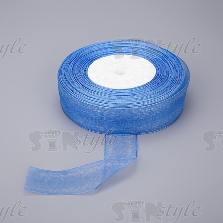 Декоративная лента капроновая, ширина 25 мм, намотка 50 ярдов, цвет синий фото 1