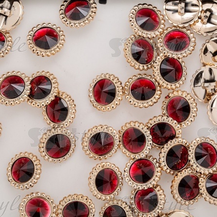 Пуговица пластиковая на ножке круглая, размер 34L, цвет золотой+бордовый фото 3