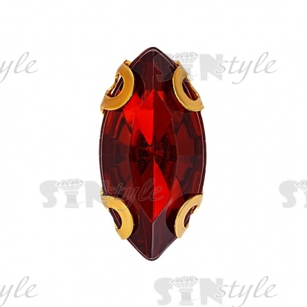 Стразы пришивные акриловые в цапах, форма лодочка, цвет золото+бордо, размер 5х10 мм, 200 шт/уп фото 1