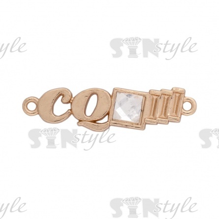 Декоративное украшение пришивное металлическое, цвет золото+белые стразы, размер 35х10 мм фото 1