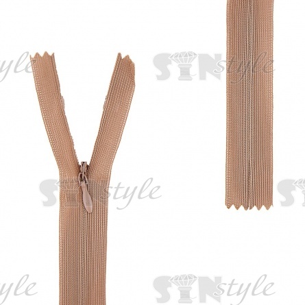 Молния спираль, тип 3, потайная, неразъемная, основа капрон, длина 50 см, цвет 294 (темно-бежевый), бегунок цвета основы фото 1