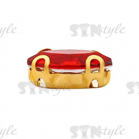 Стразы пришивные акриловые в цапах, форма лодочка, цвет золото+красный, размер 5х10 мм, 200 шт/уп. фото 2