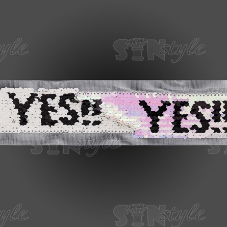 Тесьма на сетке, расшитая пайетками, ширина 42 мм, цвет розовый+черный, рулон 14 ярдов фото 2