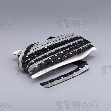 Резинка декоративная с клепками, ширина 20 мм, цвет черный+серебро, намотка 15 ярдов фото 3
