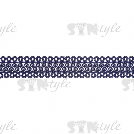 Кружево ажурное, нежная цветочная гирлянда с резным краем в виде петелек, ширина 60 мм, цвет темно-синий, намотка 10 ярдов  фото 2