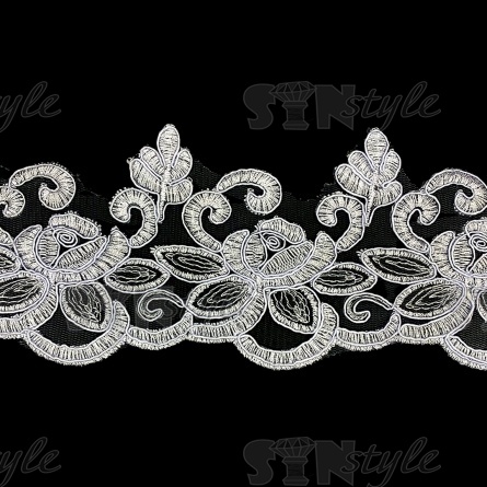 Кружево гипюр, тонкое изящное кружево с цветочным узором, ширина 90 мм, намотка 10 ярдов, цвет кипенно-белый  фото 2