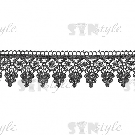 Кружево ажурное, нежное переплетение причудливых узоров с фестонами по краю, ширина 60 мм, цвет черный, намотка 15 ярдов фото 2