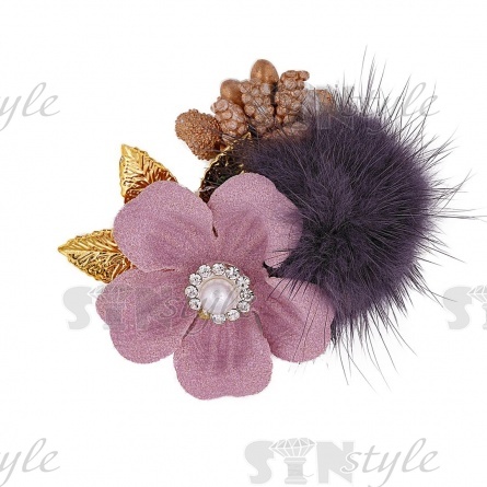 Цветочки декоративные с натуральным мехом, цвет пурпурный, размер 50 мм,  фото 1