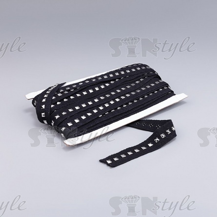 Тесьма отделочная с заклепками, ширина 20 мм, цвет черный+никель, намотка 15 ярдов  фото 3