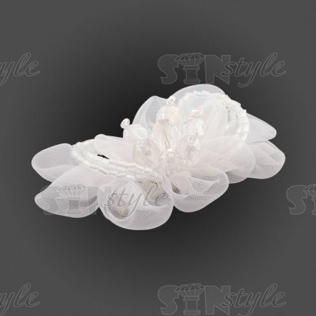 Аппликация с элементами из бисера, цвет белый, украшена бисером разного размера, размер 70х50 мм фото 2