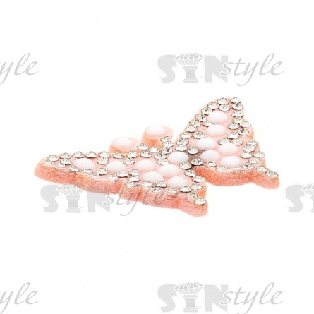 Аппликация "Бабочка" из страз, на фетровой основе, размер 45 мм х 30 мм, цвет розовый+белые стразы и полубусины фото 2