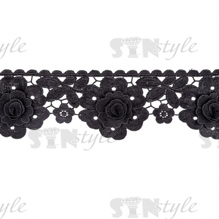 Кружево ажурное матовая нить, ширина 80 мм, цвет черный, намотка 15 ярдов фото 2