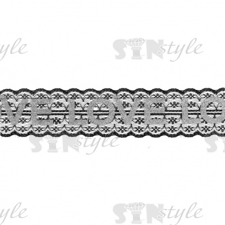 Кружево на сетке, черного цвета с надписью цвета серебра, ширина 45 мм, намотка 50 ярдов-445 элементов  фото 1