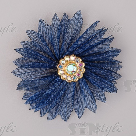 Цветочки декоративные из капрона со стразами, цвет темно-синий, диаметр 45 мм,  фото 1