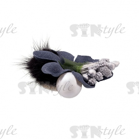 Цветочки декоративные с мехом, размер 50х45 мм, цвет темно-синий,   фото 3
